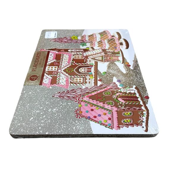 Gingerbread House Cork Backed Hard Placemats 12x16 Set of 4 Christmas New - Picture 4 of 9